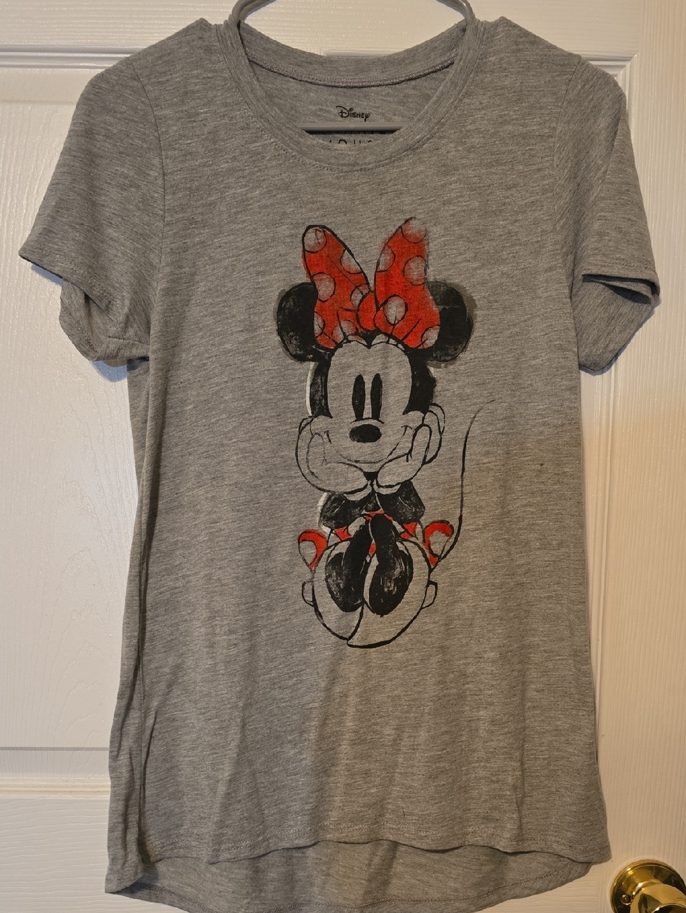 Disney Gray Minnie Mouse Tee with Red Bow